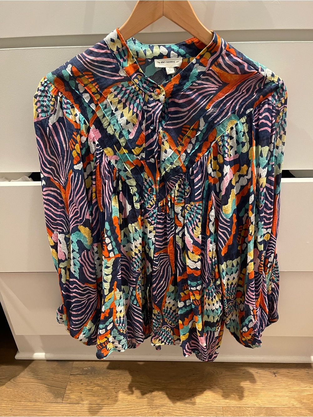 Boutique Multicolor Printed Peasant Blouse - oversized